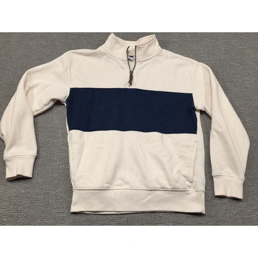 Old‎ Navy Boys Large 10-12 Quarter Zip Sweatshirt Cream Navy Colorblock Pullover